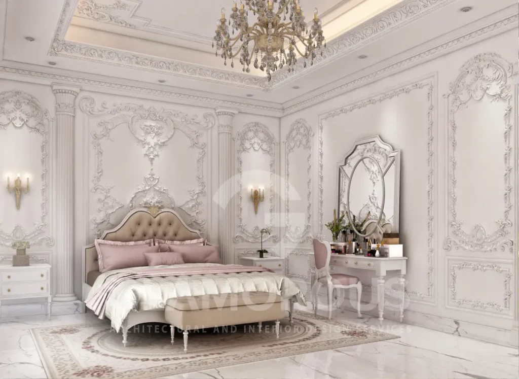 غرفة نوم فخمة على الطراز الكلاسيكي