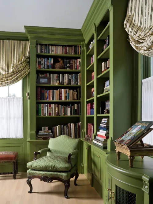 مكتبة منزلية خضراء اللون