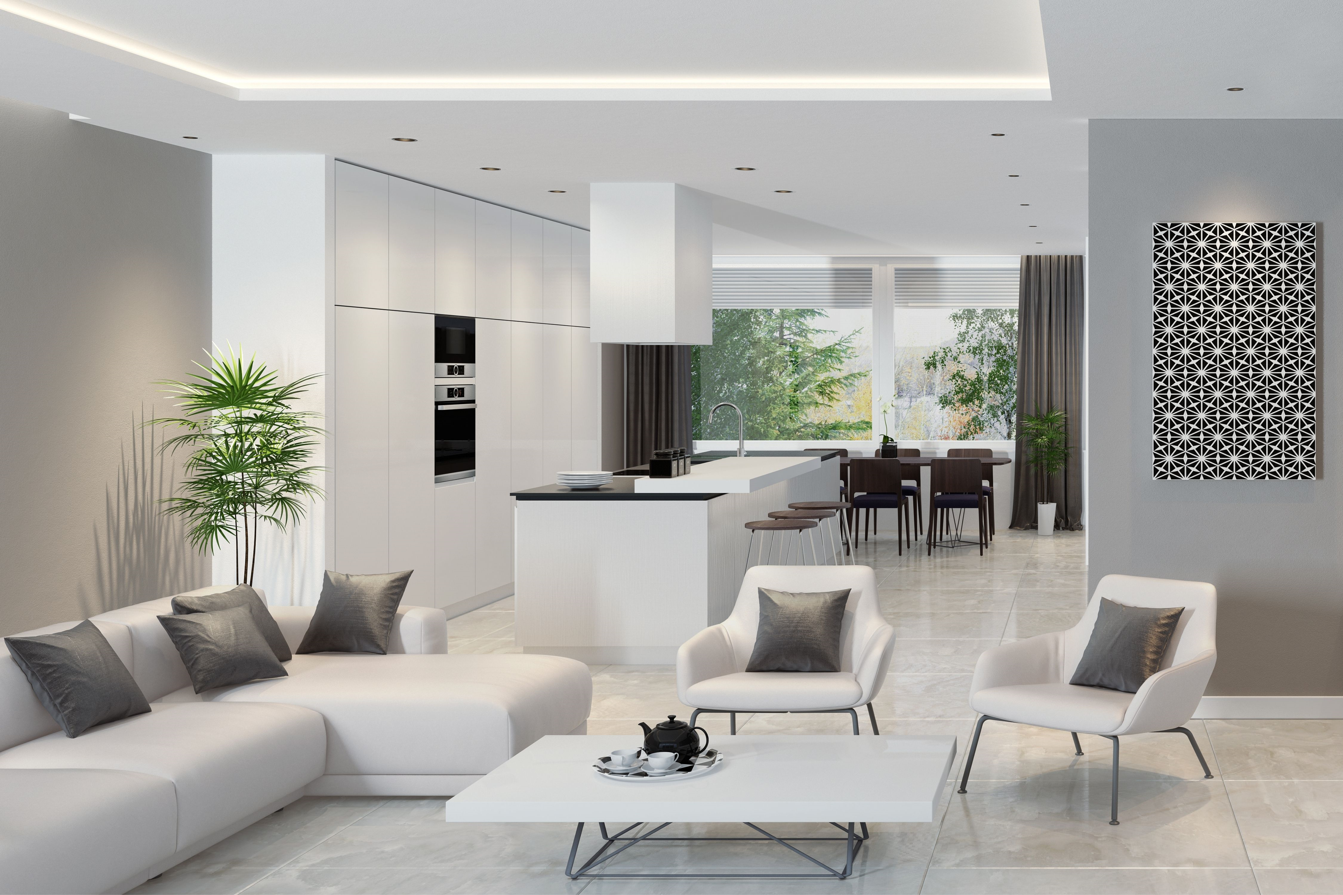  White minimalist villa living room 